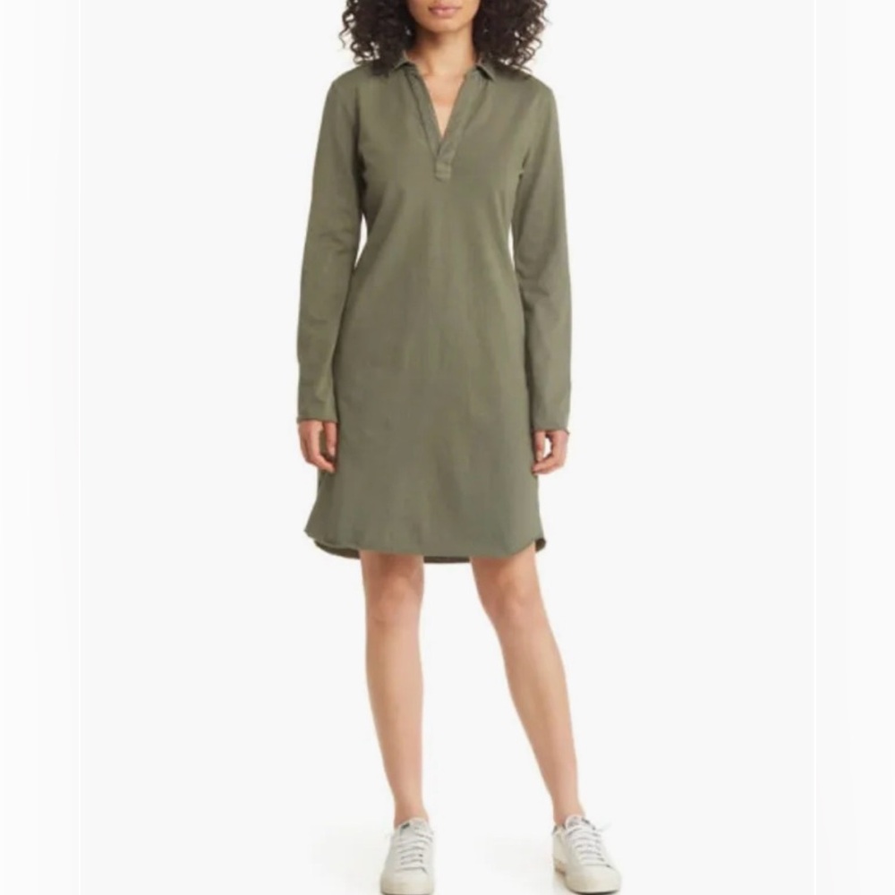 Frank & Eileen Green Nicole Popover Long Sleeve Henley Dress in Boxwood